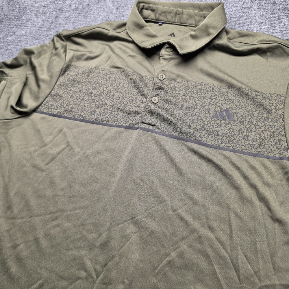 Adidas Mens Golf Polo Shirt Large L Olive Green Floral Chest Performance KD9362